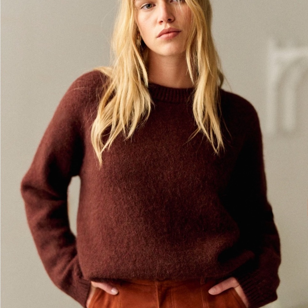 Sezane Mocha Brown AMIEL Crew Neck Sweater